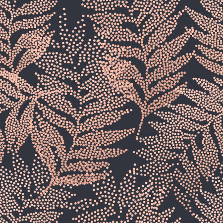 Pink blush color tropical leaves seamless pattern. Abstract dotted leaf luxury silhouette background. Halftone palm leaves. Tropics illustration for wallpaper, textile design. Botanical vector artのイラスト素材