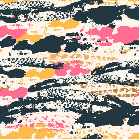Abstract paint brush strokes seamless pattern. Vector rough textured brushstroke painted stains, stripes, smudges background. Fashion camouflage, horizontal line movement for wrapping paper, fabricのイラスト素材