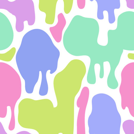 Comic dripping blots background in pop art, graffiti style. Funky paint drips, stains, drops seamless pattern. Melting organic shapes print. Bold vector illustration for unusual wallpaper designのイラスト素材