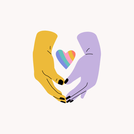 LGBTQ couple holding hands. Tolerance concept. Relationship concept illustration. Vector art for Saint Valentine's day card, banner, poster, stickers, t-shirt prints, posters, Pride month decorationsのイラスト素材