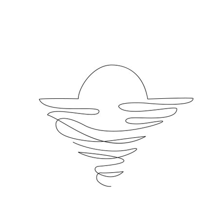 Abstract continuous line drawing of sunset on sea. Simple one line nature illustration. Vector sunset isolated on white background. Doodle illustration wallpaper for minimal icon, logo, adventureのイラスト素材