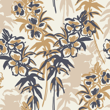 Beautiful floral seamless pattern. Cute natural background with wild meadow flowers. Hand drawn grunge wildflowers wallpaper. Simple daisy vector print for spring textile, fabric designのイラスト素材