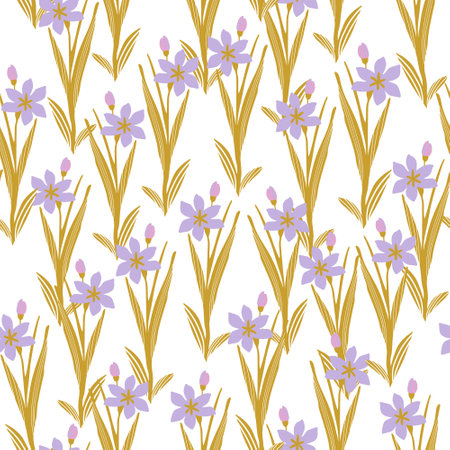 Abstract floral graphic seamless pattern. Meadow flowers silhouettes background in golden colors. Small wildflowers repeat. Vector botanical illustration for wallpaper, wrapping, textile, fabricのイラスト素材