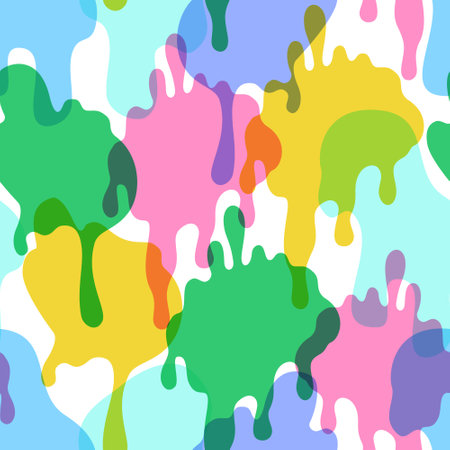 Comic dripping blots background in pop art, graffiti style. Funky paint drips, stains, drops seamless pattern. Melting organic shapes print. Bold vector illustration for unusual wallpaper designのイラスト素材