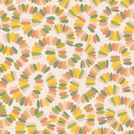 Spiral seamless pattern with abstract mosaic stone shapes. Wavy lines minimalist art background. Graphic vector illustration for kids wallpaper, nursery textile, boho minimal print designのイラスト素材