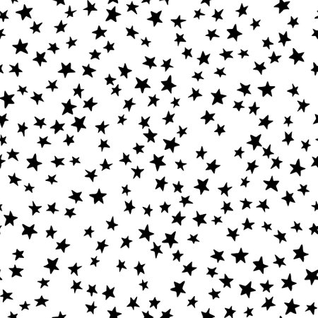 Black starry night vector seamless pattern. Little stars grain texture background. Abstract minimal print. Vector illustration for wallpaper design, fabric, textile, paper wrappingのイラスト素材