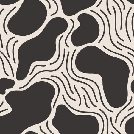 Comic geometric texture background. Organic shape, lines seamless pattern. Abstract minimal line doodles, wavy curved shapes print. Bold vector illustration for wallpaper design, fabric, textileのイラスト素材