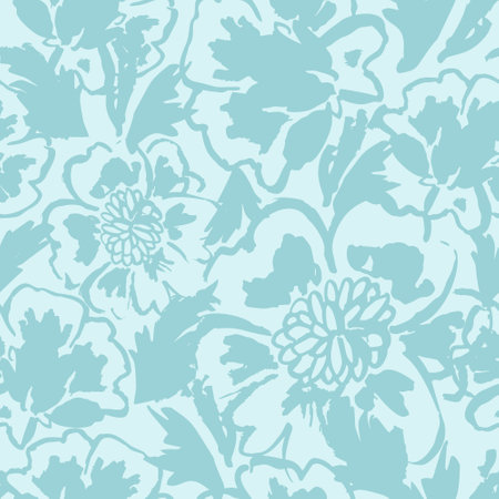 Modern abstract poppy flowers and leaves seamless pattern. Rough grunge textured flower background in monochrome colors, sketch repeat. Vector illustration or textile, wallpapers, printsのイラスト素材