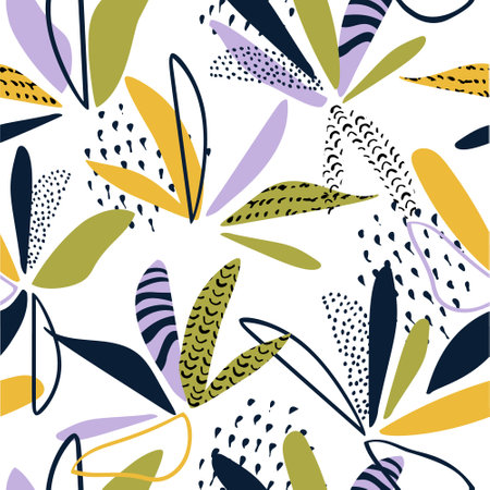 Abstract daisy flowers seamless pattern. Colorful flower petals with line doodle texture Graphic floral background for minimal wallpaper fabric textile, spring print design. Modern vector illustrationのイラスト素材