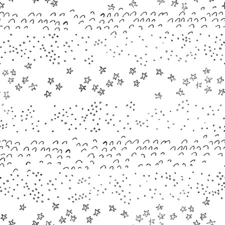 Small paint brush strokes vector seamless pattern. Wavy squiggle grain texture background. Abstract minimal line doodle print. Vector illustration for wallpaper design, fabric, textile, paper wrappingのイラスト素材