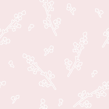 Abstract outlined twigs, floral blooms, branches seamless pattern. Cute organic flower blossoms, leaves background. Hand drawn botanical illustration for wallpaper, textile, fabric, spring designのイラスト素材