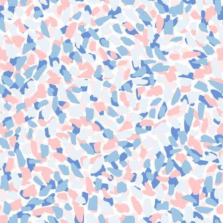 Colorful grunge brush strokes seamless pattern. Abstract texture. Simple dotted, spotted wallpaper. Hand drawn vector illustration. Chaotic mosaic dark blue, grey, orange pieces on white backgroundのイラスト素材