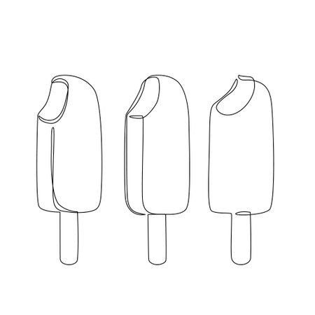 Abstract bitten ice cream continuous one line drawing set isolated on white background. Hand drawn summer cold dessert minimal design art, confectionery concept. Vector illustration for restaurant menuのイラスト素材