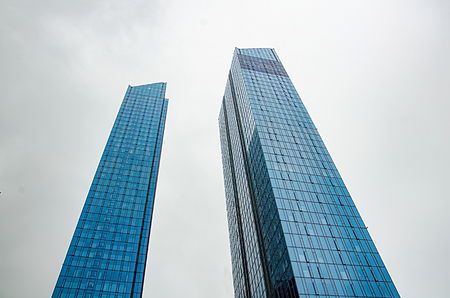 Exterior low angle view of 2 high rise buildingsのeditorial素材