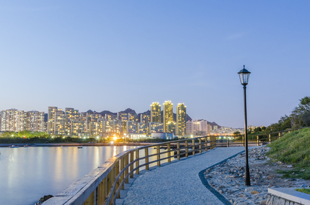 Residential area at nightの写真素材