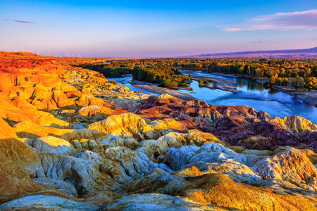 Photographed at Wucaitan Scenic Area in Burqin County, Altai Region.の写真素材