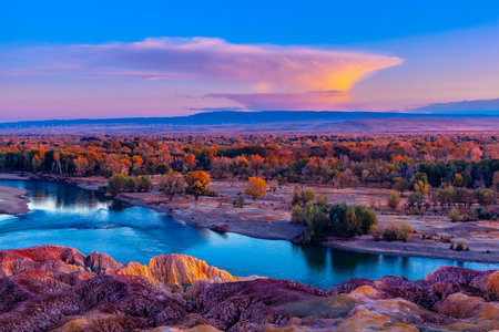 Photographed at Wucaitan Scenic Area in Burqin County, Altai Region.の写真素材