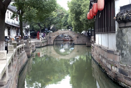 Old bridge in ancient chinese river town Tongliのeditorial素材