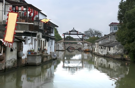 Ancient architecture in  chinese river village Tongliのeditorial素材