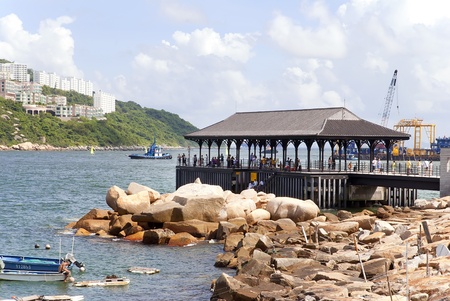 HONG KONG - JULY17: Blake pier at Stanley district in Hong Kong, July 17, 2012. In 2006, the structure was  transferred next to the Murray House in Stanley, itself dismantled brick by brick and relocated from Central.のeditorial素材