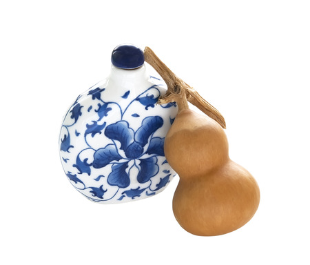 Classical chinese bottle from blue and white porcelain and calabashの写真素材