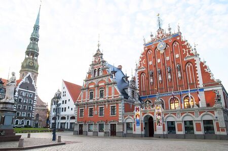 Riga Town Hall Square with Blackheads Houseのeditorial素材