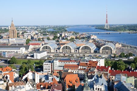 Aerial view of central part Riga in summerの写真素材