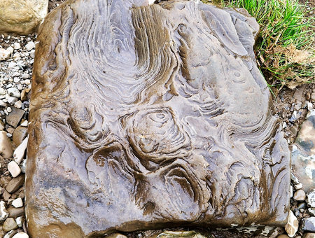 Abstract structure of beige watered stone with curl pattern
