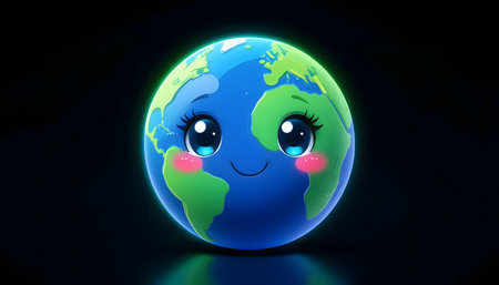 adorable earth mascot with glowing happy faceの素材