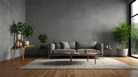 modern minimalist living room interior design with potted plantsの素材