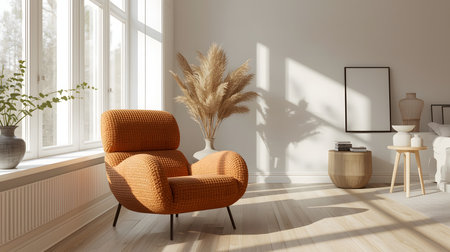 cozy modern living space with armchair and natural sunlightの素材