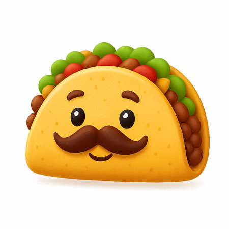 cute cartoon taco character with mustache and smiling faceのイラスト素材