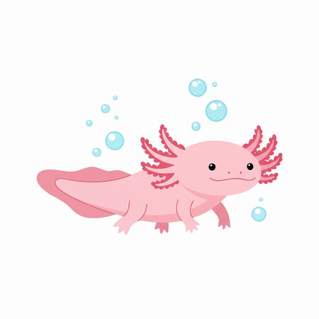 cute pink axolotl amphibian water creature illustrationのイラスト素材