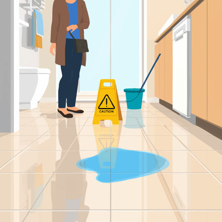 Caution wet floor sign accident prevention conceptのイラスト素材