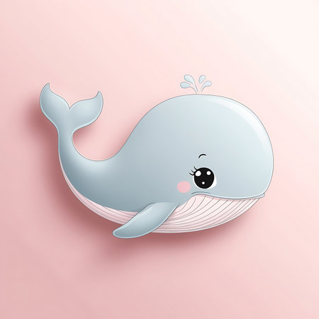 Adorable blue whale cartoon illustration on a pink backgroundの素材