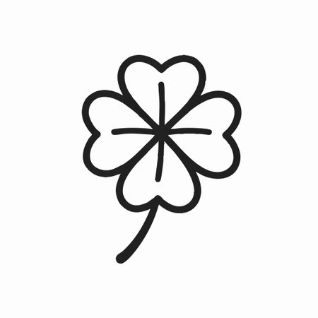 Simple hand-drawn style outline of a four-leaf clover or shamrock, symbolizing luck and nature....