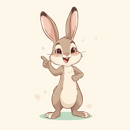 Cute Cartoon Rabbit Character Pointing Finger Smilingのイラスト素材