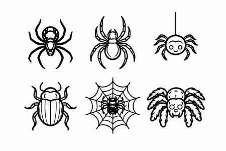 Collection of minimalist spider and insect line art iconsのイラスト素材