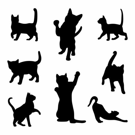 Playful Cat Silhouettes in Motionのイラスト素材