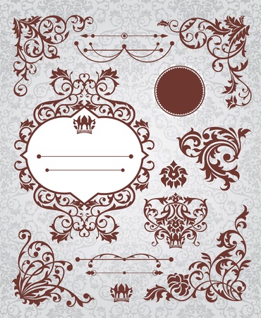 set of floral vintage elementsのイラスト素材