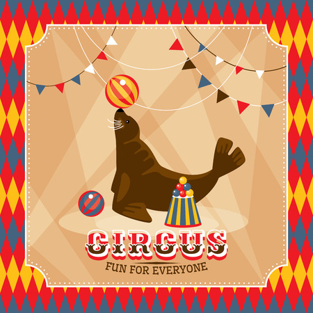 Vintage circus card with eared seal vector illustrationのイラスト素材