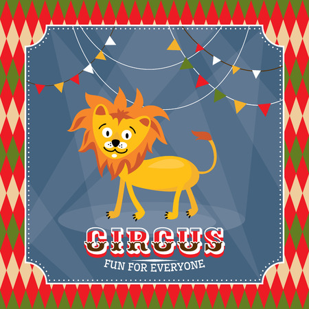 Vintage circus card with cute funny lion vector illustrationのイラスト素材