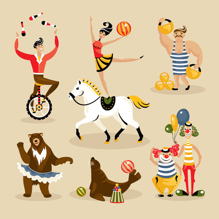 Set of circus characters and animals vector illustrationのイラスト素材