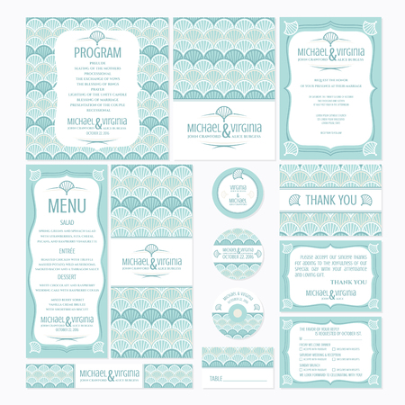 Set of wedding cards with japanese styled pattern, vector illustrationのイラスト素材