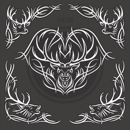 Stylized vector illustration of a deer. Design can be used as tattoos, t-shirt graphic print, emblem, etc.のイラスト素材