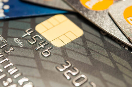 Stack of credit cards, selective focus, backgound, close up