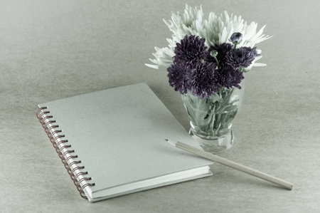 Still life shot NoteBook with Gerbera Flower Vintage Styleの写真素材