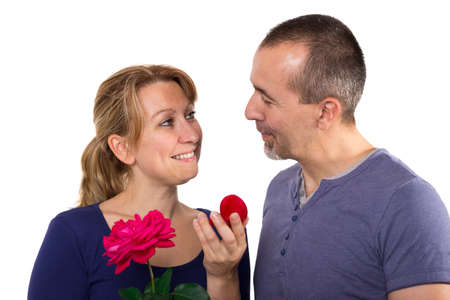 Man makes a present to his wife