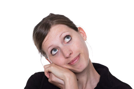 A woman is looking infatuated and thoughtfully to the top