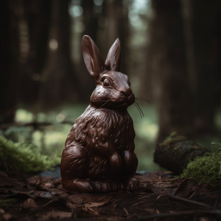 chocolate bunny in the grassの写真素材